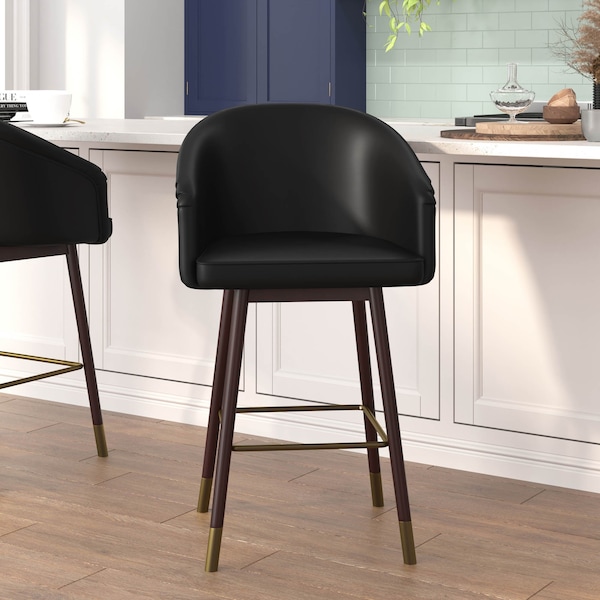 Flash Furniture 26" Black LeatherSoft Counter Stool with Wood Legs AY-1928-26-BK-GG - main